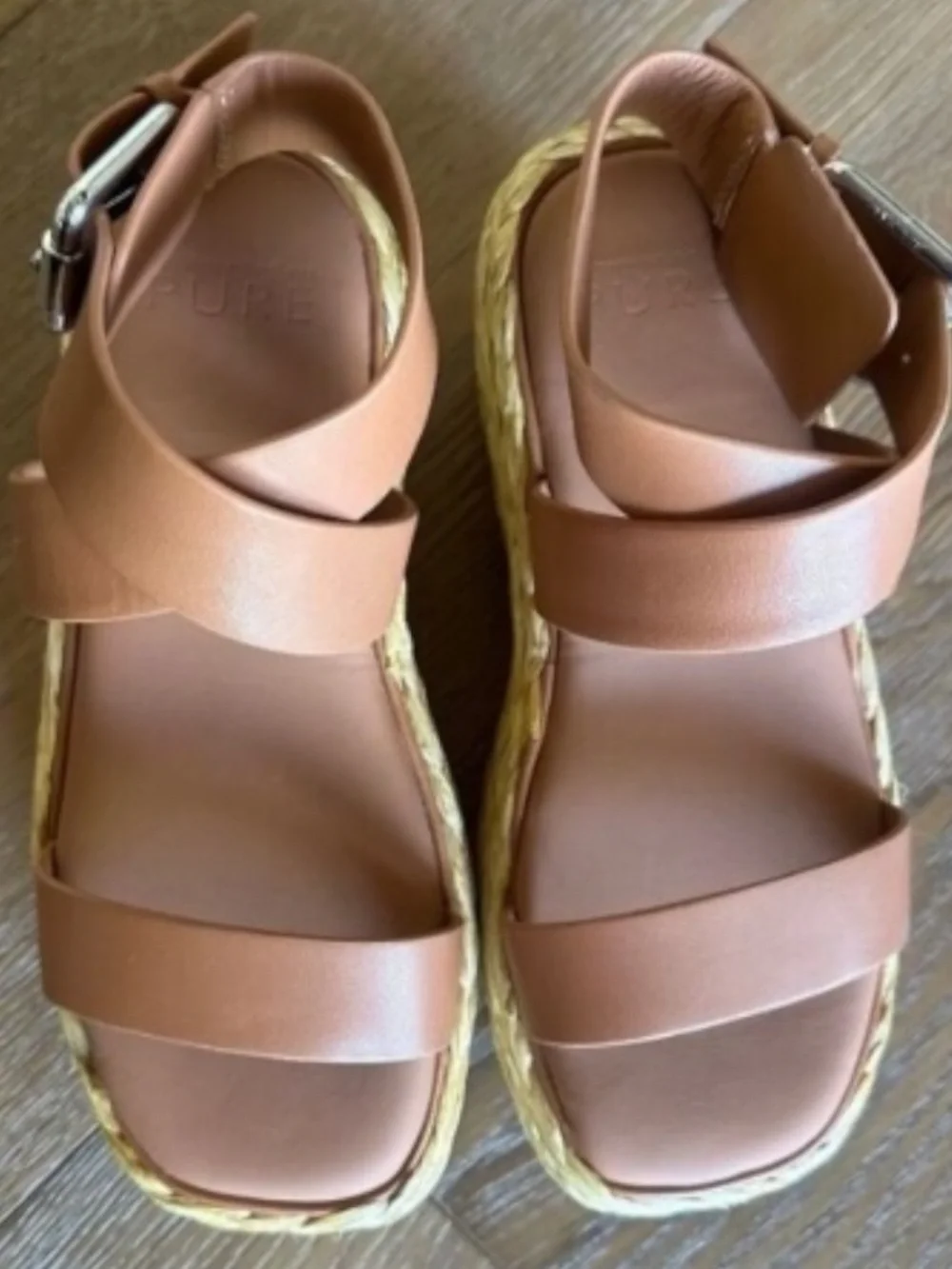 DONNA KARAN PURE Lolah Raffia Platform Sandal Cognac Leather Size 6.5 NEW